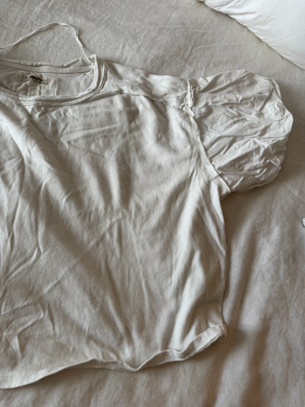 Free People White Short Sleeve Puff Tee szM - Picture 3 of 10
